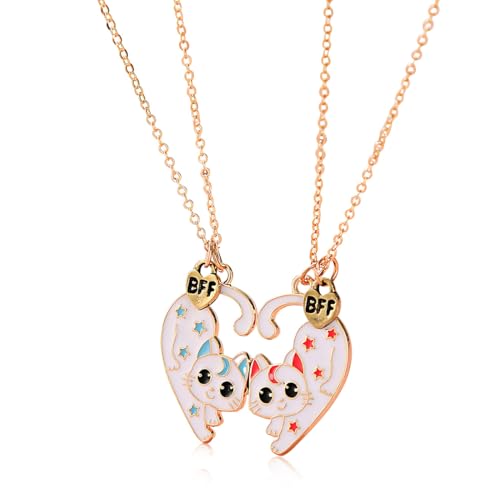 HABNI 2 Stück Halskette Kinder Freundschaftskette, Bff Ketten für 2 Mädchen, Niedliche Katze Kette Anhänger, Modeschmuck Halskette für Freundin Geschenk Personalisierter Schmuck von HABNI
