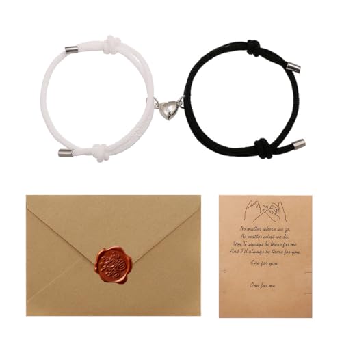 HABNI 2 Stück Magnet Paare Armbänder Schwarzes Weißes Herz Geflochtenes Seil Armbander Freundschaftsarmband Damen Und Herren Schmuck Zubehör Schlichte Minimal Makramee-Armbänder von HABNI