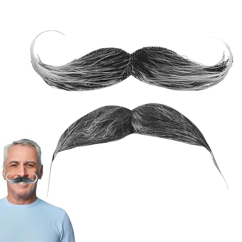 HABNI 2 Stück Schnurrbart zum Ankleben Kinder, Schnauzer zum Ankleben, Fake Bart Fasching, Man Klebebart Künstlicher, Funny 80er Schwarz Oberlippenbart Cosplay Kostüm für Karneval Party von HABNI