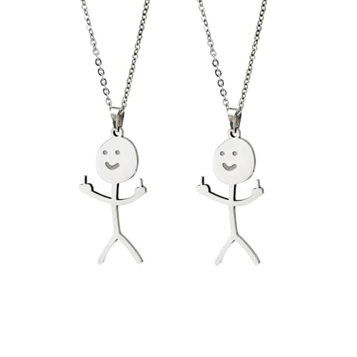 HABNI 2 Stücke Lustige Sachen Matching Necklace Freundschaft Ketten Lustige Graffiti-Halskettesmiley Kette Silberne Smiley Finger Halskette von HABNI