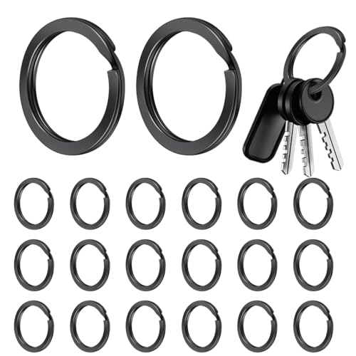 HABNI 20 Stück Schlüsselringe, 25Mm Schwarz Keyring Runde Flacher, Edelstahl Flachringe, Für Schlüssel Diy Kunsthandwerk, Hausschlüssel, Autoschlüssel von HABNI