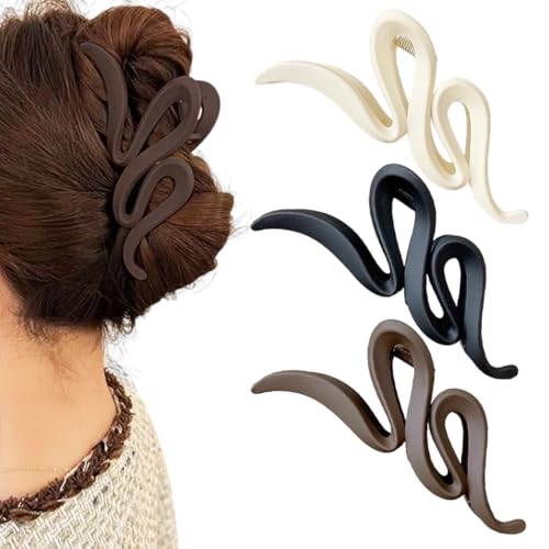 HABNI 3 Pcs Haarklammer Groß Große Wellen-Haarspangen Haarklammer Groß Haar Zubehör Große Haarklammer Für Dickes Haar Rutschfeste Haarspangen Für Frauen Mit Dickem Haar Schwarz Weiss Braun von HABNI