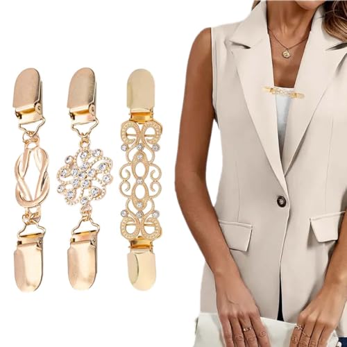 HABNI 3 Stück Cardigan Clips Schal Schnalle Aus Zinklegierung Vintage Pullover Clips Kleider Clips Blusen Clips Broschen Für Kleidung Strickjacke Clips Für Damen Und Mädchen 3 Stile Gold von HABNI