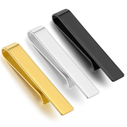 HABNI 3 Stück Krawattennadel Krawattennadeln Für Herren Edelstahl Tie Clip Für Männer Alltag Hochzeit Jahrestag Geschäft Vatertagsgeschenke(Schwarz Gold Silber) von HABNI