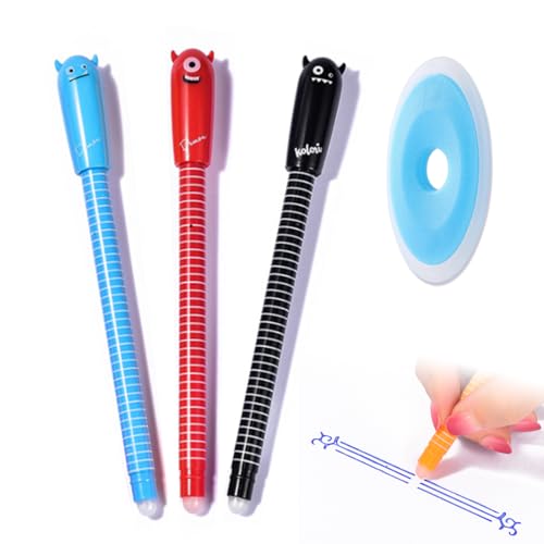 HABNI 3 Stück Radierbarer Gelschreiber mit 1x Radiergummi, 0,7 mm Radierbarer Gel Stift, Little Devil Designn Radierbarer Stift, Schul Bürobedarf, Temperaturempfindlich Tinte(Blaue Tinte) von HABNI