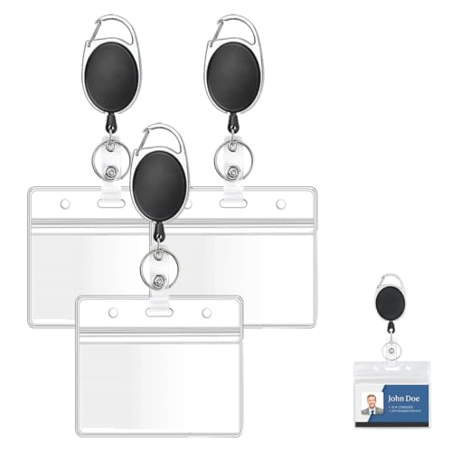 HABNI 3 Stück Schlüsselband Ausziehbar Mit Transparente Kartenhalter,kartenhalter ausweishülle mit band, ID Card Holder Abzeichen Buddy Kit für Schlüsselanhänger und ID Card von HABNI
