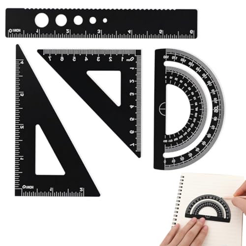 HABNI 4 Stück Aluminiumlegierung Lineal Set, Geometrie Set, Technisches Zeichnungsset für Mathematik und Geometrie, Werkzeug Skala Lineal Set für Schüler Lehrer Ingenieure und Zeichner von HABNI