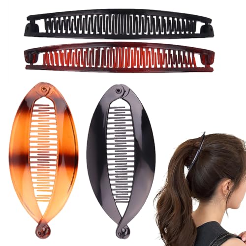 HABNI 4 Stück Banana Clip Dünnes Haar,Leaf Shape Banana Hair Clip Groß,Bananenspange Haare,Bananen Haarspange,Bananen-Clip Bananen Haarspangen Damen Spangen Für Langes Haar von HABNI