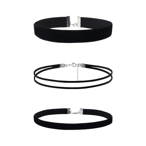 HABNI 4 Stück Choker Kette Damen Schwarz Velvet Halsband Damen Halskette Set Verstellbare Klassische Kropfband Schmuck Schwarze Chocker Für Frauen Und Mädchen Dancing Halloween Geburtstag Party Cospla von HABNI