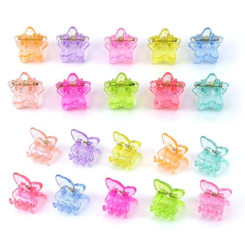 HABNI 40 Stück Schmetterling Und Stern Haarspange Klein Glitzer-Schmetterling Stern Haarspangen Mini Schmetterling Stern Haarspangen Süße Mini Haarspiralen Clip Für Kinder Frauen von HABNI