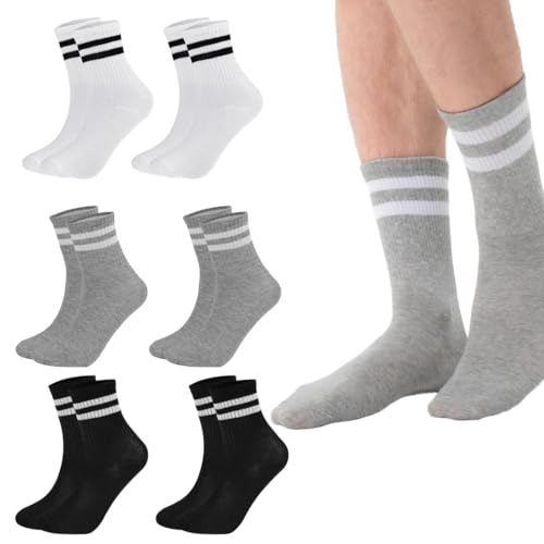 HABNI 6 Paare Sportsocken Damen Damen Socken Sportsocken Tennissocken Sport Socken Mit Streifen 36-40 Baumwolle Socken Damen Schwarz Weiss Grau von HABNI