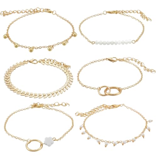 HABNI 6 Stück Boho Armband Damen Boho Layered Armbänder Set-Korn-Armband Strang Gold Hand Kettenschmucksachen für Frauen-Mädchen HABNI 6 Stück Boho Armband Damen Boho Layered Armbänder Set-Korn-Armband Strang Gold Hand Kettenschmucksachen für Frauen-Mädchen von HABNI