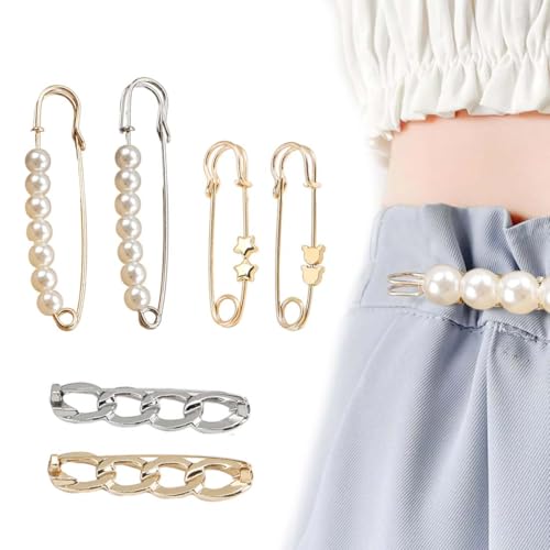 HABNI 6 Stück Brosche Ausschnitt Verkleinern Broschen Anstecknadeln Brosche Sicherheitsnadel Strass Pullover Clip Broschen Pins Pullover Schal Clips Brosche Kragen Clip Für Damen Hosen Rock Taille von HABNI