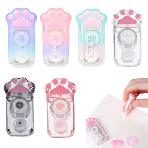 HABNI 6 Stück Korrekturroller Mini, 6M x 5MM, Korrekturband für Katzenkrallen, Bunte korrekturroller Cute Kawaii, Korrekturband Katze für Studenten Schule und Büro, Geeignet für Süße Mädchen von HABNI