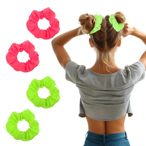 HABNI 6 Stück Neon Haargummi Scrunchie Neonpinke Scrunchies Seide Haargummi In Neon Hot Pink Elastisches Satin Haarband Für Pferdeschwanz Frauen von HABNI