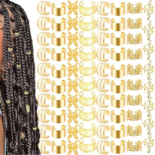 HABNI 80 Stück Haarschmuck Gold Gold Haarschmuck Für Zöpfe Loc Schmuck Für Haar Manschetten Clips Für Dreadlock Zubehör Haarspiralen Clips Haarschmuck Für Dreadlocks Für Männer Frauen Zöpfe von HABNI