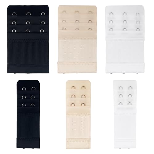 HABNI Bh Verlängerung 6 Stück Bh Verlängerer 3 Reihen 2 Haken 3 Haken Weich Elastisch Bequem Dehnbar Bh Verschluss Für Frauen Damen Schwarz Hautfarbe Weiß Standard von HABNI