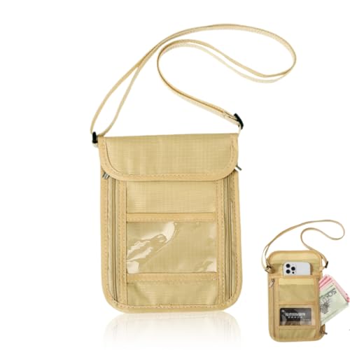 HABNI Brustbeutel Schutz, Anti-Diebstahl Unisex Reisegeldbeutel, Wasserdichtes Khaki Crossbody Kartenetui von HABNI