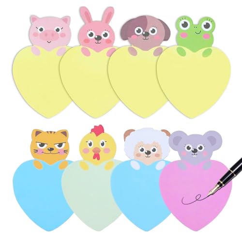 HABNI Bunt Cartoon Tiere Haftnotizen, 8 Paket Süße Sticky Notes, Selbstklebende Haftnotizzettel, Klein Büronotizen Mitgebsel Haftnotizen Klebezettel Tier Design Kleine Geschenke Für Kinder von HABNI