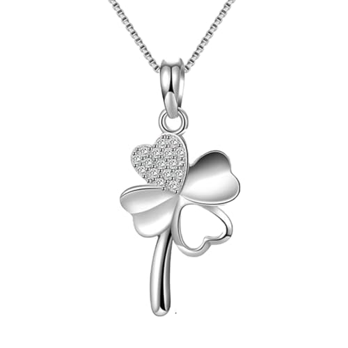 HABNI Damen Halskette Mit Vierblättrigem Kleeblatt-Anhänger Aus 925 Sterling Silber – Zirkonia Glücksbringer Kette Für Frauen Und Mädchen. von HABNI