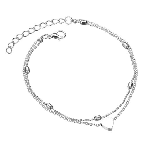 HABNI Fußkettchen Für Damen 2 Stück Silber Verstellbar Schmetterling Herz Doppel Fußkette Strand Schmuck Geschenk Frauen Teenager Mädchen von HABNI