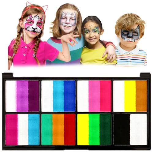 HABNI Kinderschminke, 18 Farben Gesichtsfarbe Kinderschminke Set mit 1 Pinsel, Waschbar Face Paint Bodypaint Schminkset Kinder, Make Up Theaterschminke für Halloween Fasching Karneval von HABNI