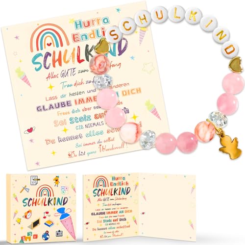 HABNI Schultüte Mädchen Schutzengel Armband Geschenk Einschulung Glücksbringer Schultütenfüllung Mädchen Schulkind Mit Grußkarte Geschenkbox 1 Stück Bunte Perlen Einheitsgröße von HABNI