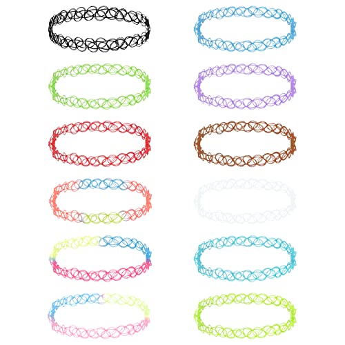 HABNI Tattoo Kette 90Er 12-Teilig Choker Halskette Set Stretch Gummi Halsband Damen Elastisch Schwarz Standard von HABNI