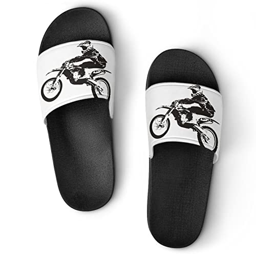 HABXNJF Dusch-Hausschuhe, Mode Motocross Slider für Männer und Frauen, rutschfeste Slides für Indoor, Outdoor, Schwarz Fashion Motocross, 36 1/3 EU von HABXNJF