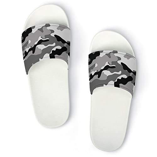 HABXNJF Duschpantoffeln, Grau Camouflage Slider für Männer und Frauen, rutschfeste Slides für Indoor, Outdoor, Weiß, Grau, Camouflage, 43.5 EU von HABXNJF