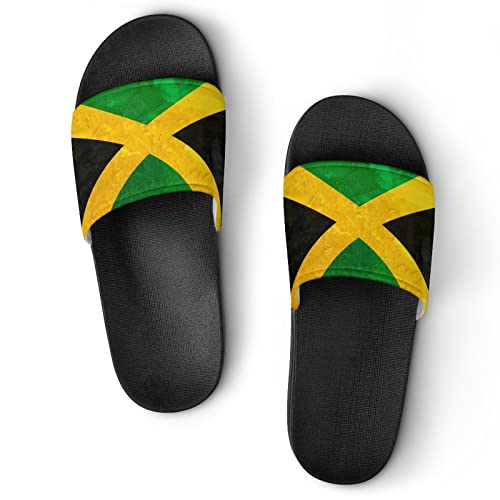 HABXNJF Duschpantoffeln, Jamaika-Flagge Kunst Design Slider für Männer und Frauen, rutschfeste Slides für Indoor, Outdoor, Schwarze Jamaika-Flagge, 42.5 EU von HABXNJF