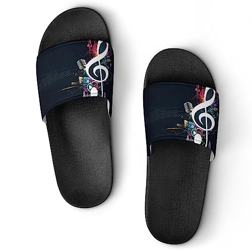 HABXNJF Duschpantoffeln, Note Musik Slider für Männer und Frauen, rutschfeste Slides für Indoor, Outdoor, Schwarze Note, 41 1/3 EU von HABXNJF