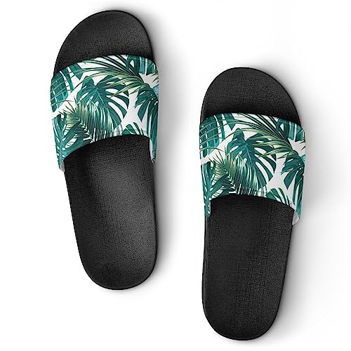 HABXNJF Duschpantoffeln, Palmblatt und Monstera Slider für Männer und Frauen, rutschfeste Slides für Indoor, Outdoor, Schwarze Palmenblätter und Monstera, 36 1/3 EU von HABXNJF