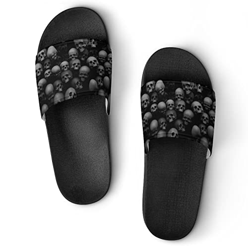 HABXNJF Duschpantoffeln, Schwarz Totenkopf Kopf Slider für Männer und Frauen, rutschfeste Slides für Indoor, Outdoor, Schwarz , 39 1/3 EU von HABXNJF