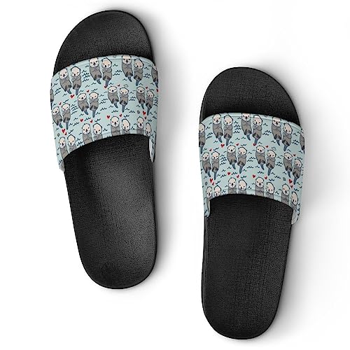 HABXNJF Duschpantoffeln, Sea Otter in Love Sliders für Männer und Frauen, rutschfeste Slides für Indoor, Outdoor, Schwarzer Meeresotter in Love, 39 2/3 EU von HABXNJF