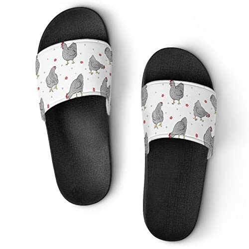 HABXNJF Duschpantoffeln, niedliche Huhn-Slider für Männer und Frauen, rutschfeste Slides für Indoor, Outdoor, Schwarzes süßes Huhn, 42.5 EU von HABXNJF