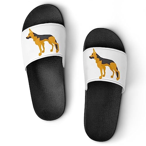 HABXNJF Duschpantoffeln Deutscher Schäferhund Sliders für Damen und Herren rutschfeste Slides, Schwarzer Deutscher Schäferhund, 39 2/3 EU von HABXNJF