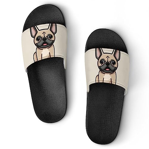 HABXNJF Duschpantoffeln Französische Bulldogge Sliders für Damen und Herren rutschfeste Slides, Schwarze Französische Bulldogge, 41 1/3 EU von HABXNJF