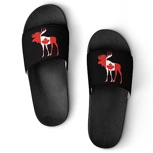 HABXNJF Duschpantoffeln Kanada Hirsch Slider für Damen und Herren, rutschfeste Slides, Black Canada Deer, 43.5 EU von HABXNJF