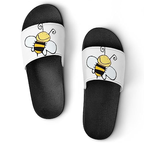 HABXNJF Duschpantoffeln Kleine Bienen Sliders für Damen und Herren rutschfeste Slides, Schwarze kleine Biene, 42 1/3 EU von HABXNJF