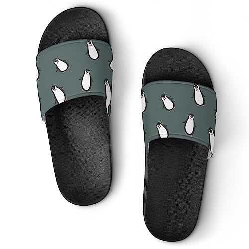 HABXNJF Duschpantoffeln Pinguin Muster Sliders für Damen und Herren rutschfeste Slides, Schwarzes Pinguin-Muster, 43.5 EU von HABXNJF