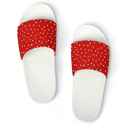 HABXNJF Duschpantoffeln Rot Weiß Polka Dots Sliders für Damen Herren Rutschfest Slides, Weiß, Rot und Weiß gepunktet, 36 1/3 EU von HABXNJF