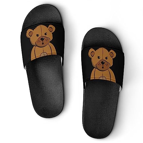 HABXNJF Duschpantoffeln Teddybär Sliders für Damen und Herren rutschfeste Slides, Schwarzer Teddybär, 37 1/3 EU von HABXNJF