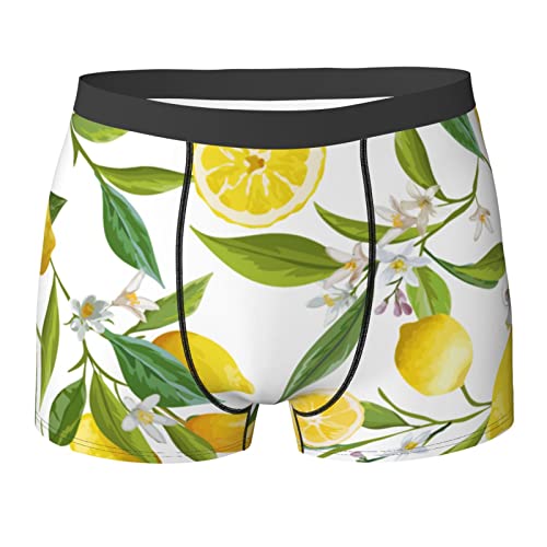 HABXNJF Herren-Boxershorts aus Mikrofaser, Zitrone mit Blumen und Blättern, atmungsaktive Herren-Boxershorts, siehe abbildung, S von HABXNJF