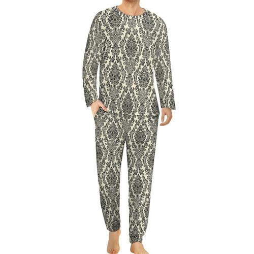 HABXNJF Herren Rundhals Schlafanzug Set Barock Pyjama für Männer Herren Pyjama mit Taschen, Barock, L von HABXNJF