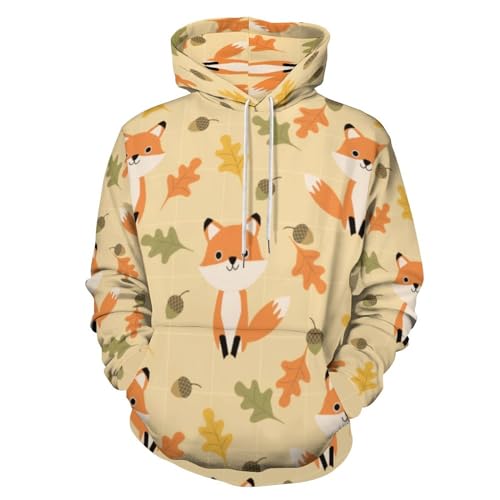 HABXNJF Kapuzen-Sweatshirt, Herbst Cute Fox Hoodie, Mode Hoodie mit Tasche für Herren Damen, Niedlicher Fuchs im Herbst, 5X-Large von HABXNJF