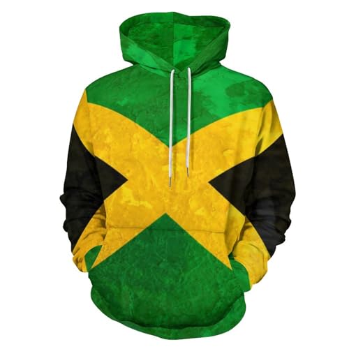 HABXNJF Kapuzen-Sweatshirt, Jamaika-Flagge Art Design Hoodie, Fashion Hoodie mit Tasche für Herren Damen, Jamaika-Flagge, Kunstdesign, 5X-Large von HABXNJF