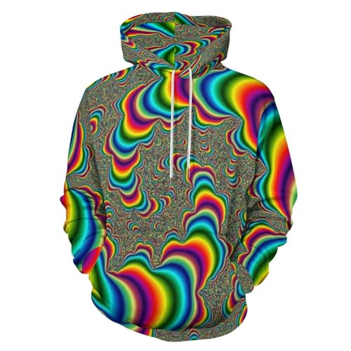 HABXNJF Kapuzen-Sweatshirt, Psychedelic Trippy Rainbow Hoodie, Fashion Hoodie mit Tasche für Herren Damen, Psychedelic Trippy Rainbow, L von HABXNJF