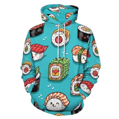 HABXNJF Kapuzen-Sweatshirt, Sushi-süßer Stil, Hoodie, modischer Kapuzenpullover mit Tasche für Herren und Damen, Sushi Cute Style, 5X-Large von HABXNJF