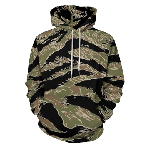 HABXNJF Kapuzen-Sweatshirt, Tiger-Streifen, Camouflage-Kapuzenpullover, modischer Kapuzenpullover mit Tasche für Herren und Damen, Tiger Stripe Camo, L von HABXNJF